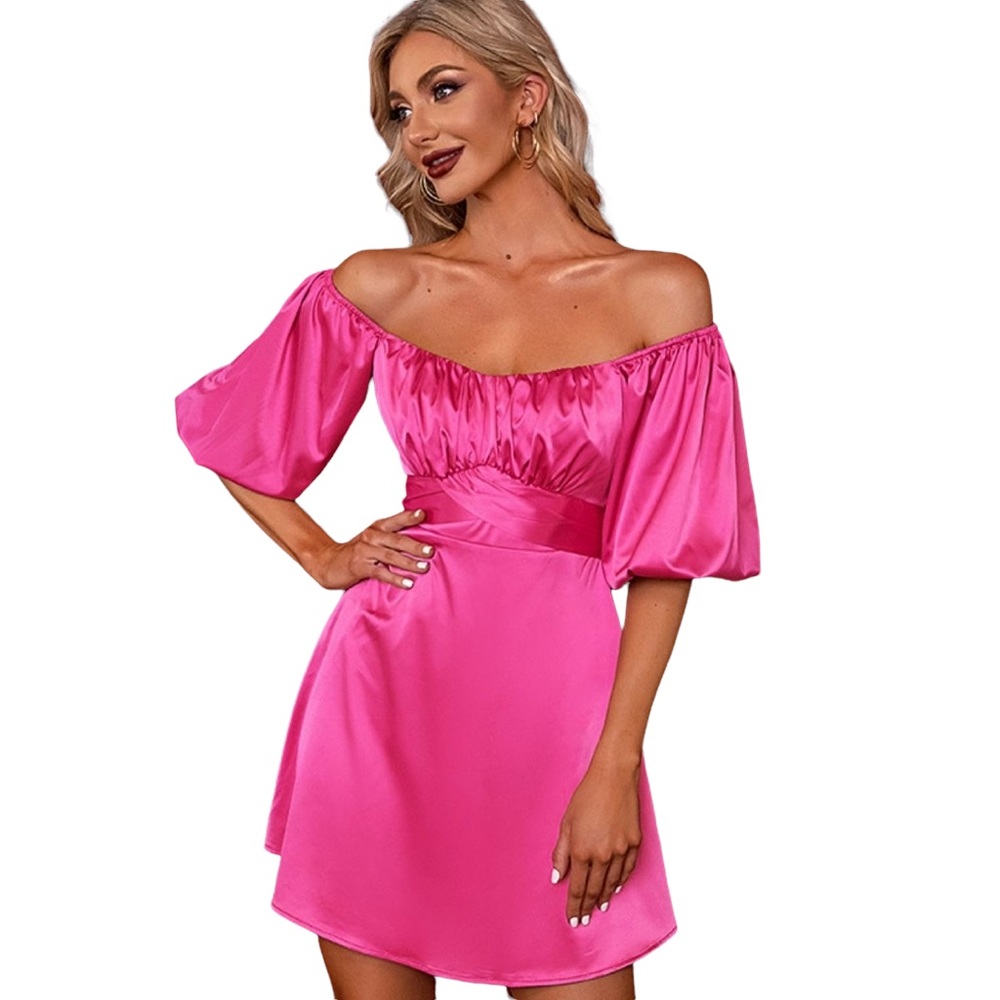Fuchsia pink satin flowy dress
